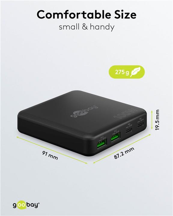 Immagine prodotto Goobay Caricabatterie da tavolo USB-C PD GaN multiporta 100 W nero (100 W)