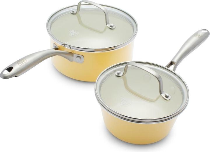Immagine prodotto Greenline Porpoise Geel 4 pannelli d'acciaio con rivestimento - induzione - anti-aanbak - PFAS-vrij (18 cm, Casseruola con manico, Alluminio)