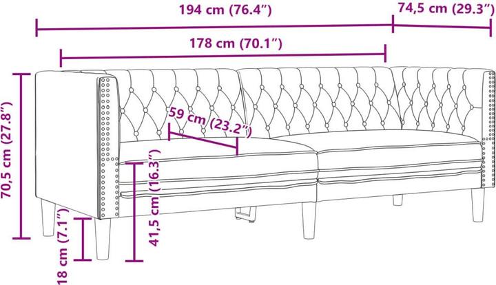Produktbild VidaXL Chesterfield Sofa 3-Sitzer Couch Sessel Polstersofa Grau Kunstleder (Chesterfield)