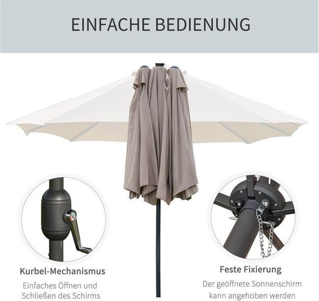 Image du produit Swisshandel24 Double parasol, LED, manivelle Ovale Métal Kaki 440 x 260 cm (2.60 m)