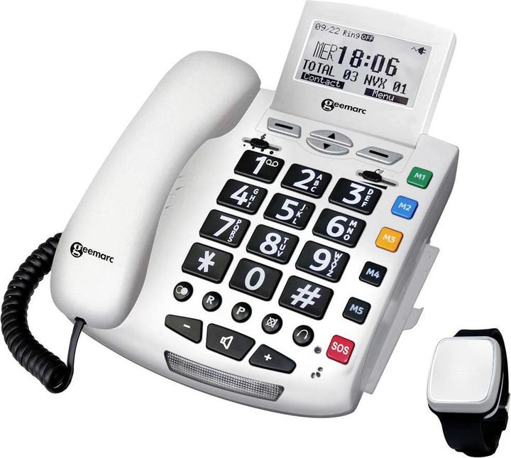 Image du produit Geemarc Pack SERENTIES Téléphone filaire senior Détecteur de chute Écran rétroéclairé Blanc