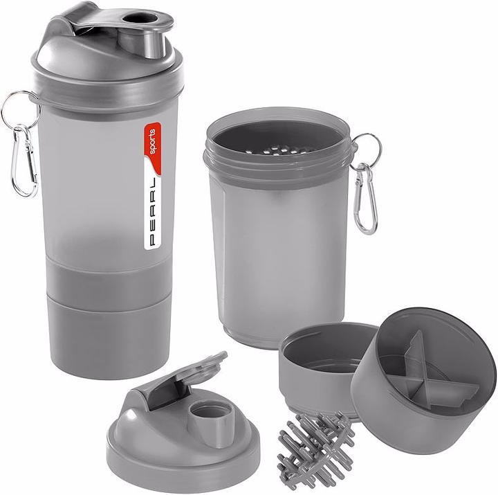 Produktbild Pearl 2-mal: 3er-Set Fitness-Drink-Shaker mit 2 Pulverkammern & Mischball