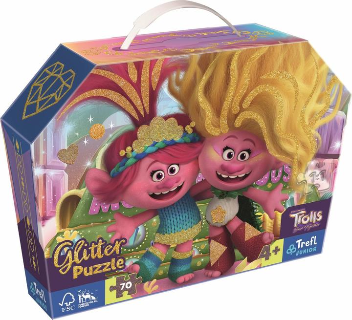 Actual product image Trefl Sparkling glitter puzzle in Trolls 3 case, 70 pieces (70 pieces)