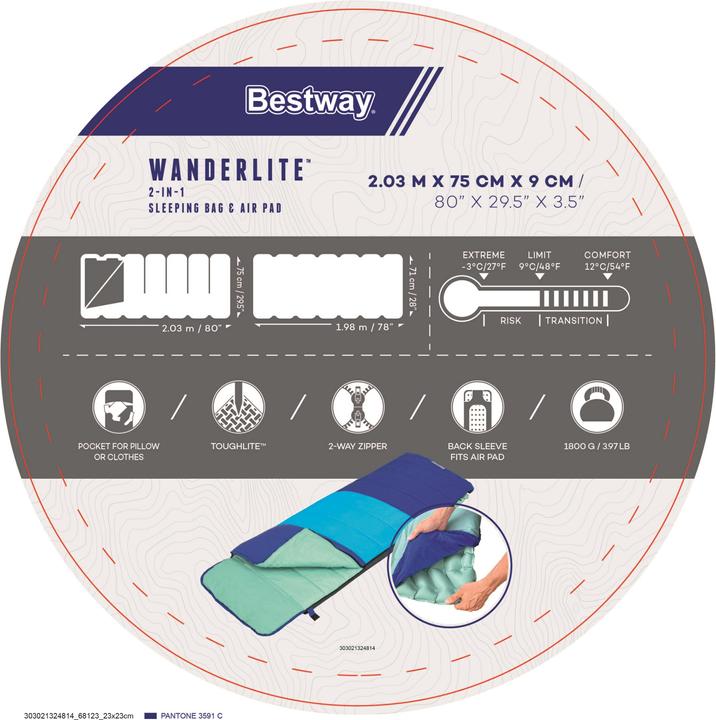 Productafbeelding Bestway 2-in-1 slaapzak Wanderlite™ met geïntegreerd, opblaasbaar slaapmatje 203 x 75 x 9 cm (198 cm)