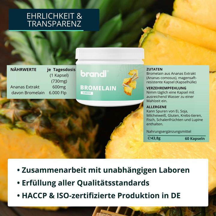Immagine prodotto Brandl-Nutrition Capsule di bromelina ad alto dosaggio (60 Pezzo/i, Pillole, 43.08 g)
