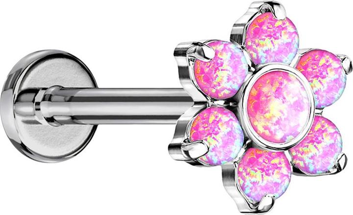 Star Piercing Micro Threadless Labret silber Blume Opale pink (Titan G23, ohne Messing)