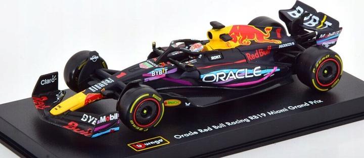 Actual product image Bburago Diecast 1:43 Formula Racing in Acrylic Box Red Bull RB19 Miami GP #Max Verstappen Ages 14+