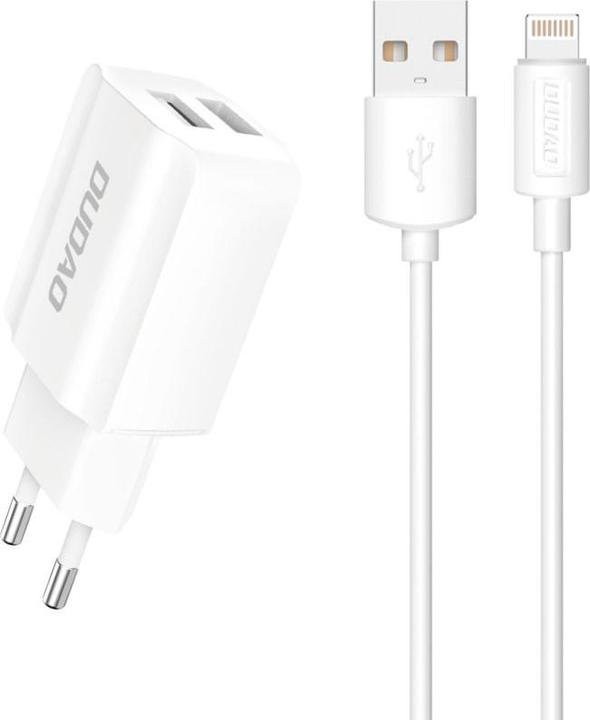 Produktbild Dudao EU charger 2xUSB 2.4A 5V white Lightning cab (12 W)
