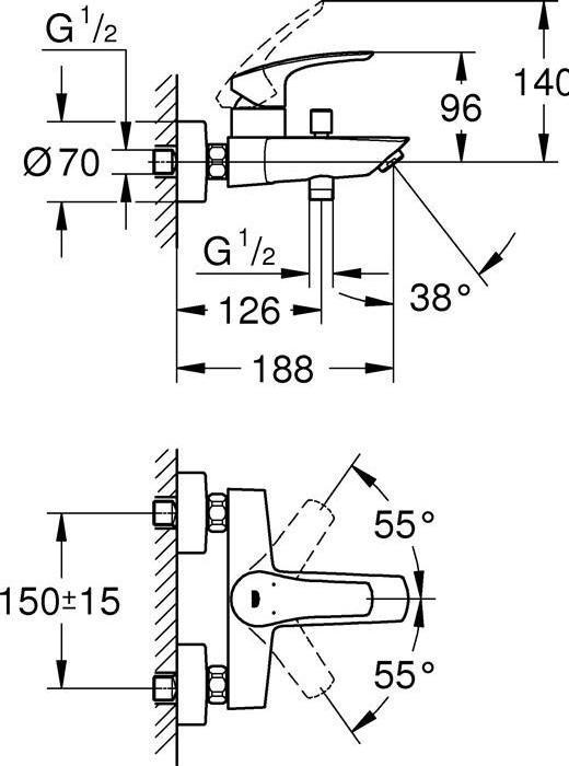 Produktbild Grohe Einhand-Wannenbatterie EUROSMART 1/2" chr