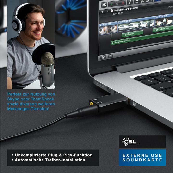 Immagine prodotto CSL Scheda audio USB a 5.1 canali, esterna, 5.1 virtual surround, connessioni line-out e microfono-in (USB 2.0)