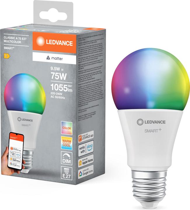Image du produit Ledvance SMART+ MATTER CLASSIC A MULTICOLOR 9.5W 827...865 Multicolore E27 (E27, 9.50 W, 1055 lm, 1 x, F)