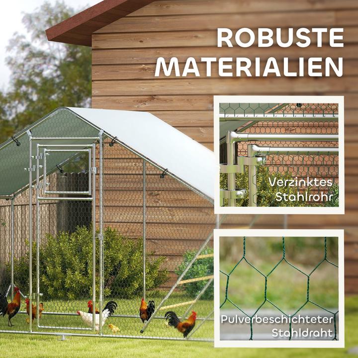 Produktbild PawHut Hühnerstall Verzinkte Stahlrohre, Stahlgitter Silber