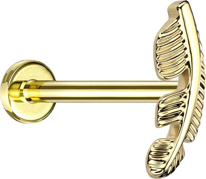 Star Piercing Micro Labret Innengewinde vergoldet Feder vergoldet (ohne Messing, Titan G23)