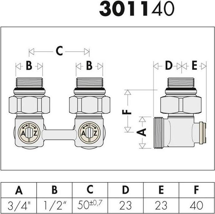 Produktbild Caleffi Zweirohr-Hahnblock 3011 Eckform, 1/2Zoll AG