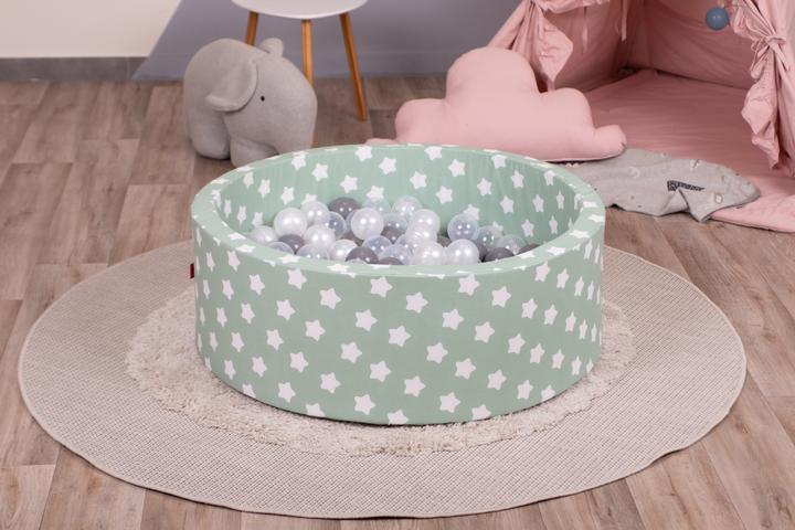 Produktbild Knorrtoys Bällebad soft - "Green white stars" 300 balls grey/white/transparent (ca. 6cm Durchmesser)