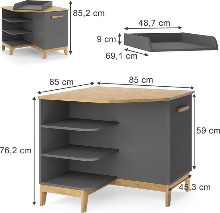Actual product image VitaliSpa Wickelkommode Malia, Grau/Eiche, 85 x 85.2 cm mit Tür