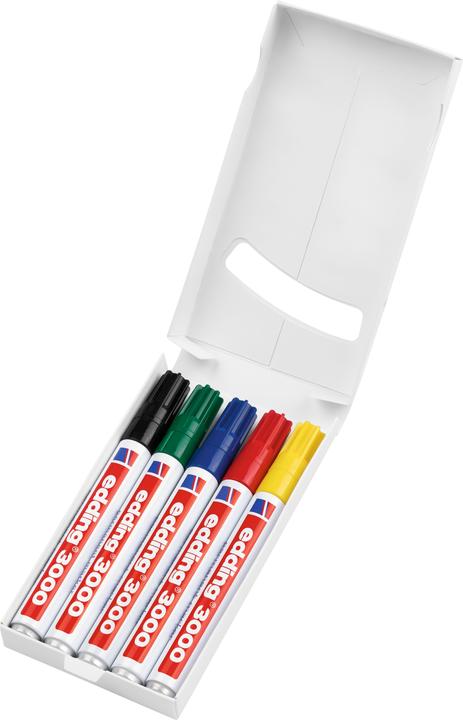 Image du produit Edding Marqueur permanent 3000 5 pièces, vert/jaune/bleu/rouge (Rouge, Noir, Bleu, Jaune, Vert, 3 mm, 5 x)
