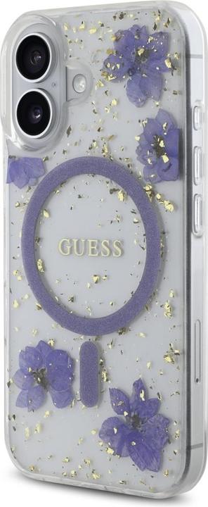 Produktbild Guess Case Resin Flowers Glitter MagSafe for iPhone 16 purple (Apple iPhone 16)