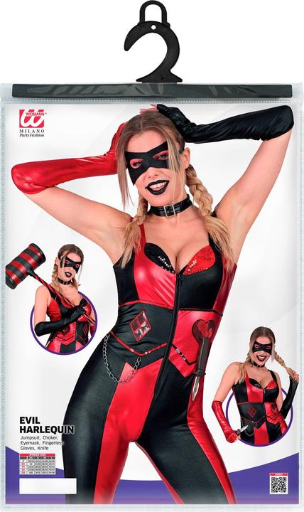 Actual product image Widmann Harlequin ladies' costume jumpsuit, necklace, eye mask, fingerless gloves, knife (S)
