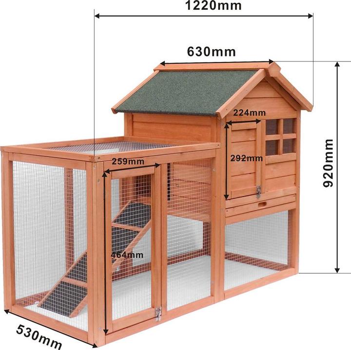 Produktbild Wiltec Hasenstall 1220x630x920mm Freilaufgehege Kaninchenkäfig Kleintierstall