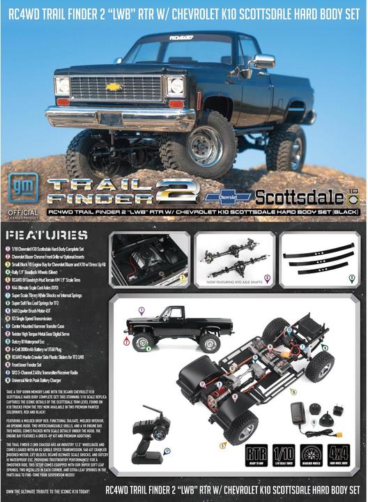 Actual product image Rc4Wd Scale Crawler Trail Finder 2 LWB Chevy K10 Black RTR, 1:10 (RTR Ready-to-Run)