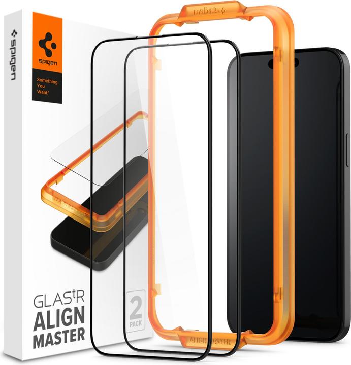 Spigen TEMPERED GLASS ALM GLASS FC 2-PACK IPHONE 15 PLUS BLACK (2 Piece, Apple iPhone 15 Plus)