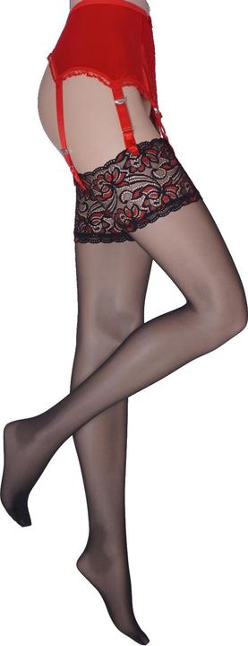 Actual product image Levee Satin Sheers suspender stockings, colour 601 black-red, size 58-60 (20 DEN, 58 - 60)