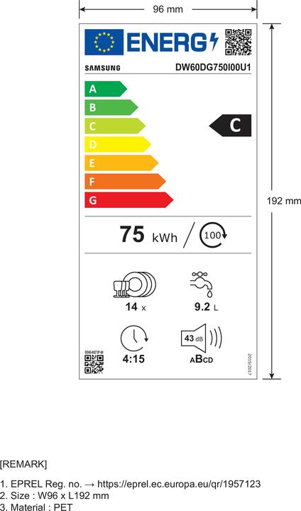 Energy Label Samsung DW60DG750I00