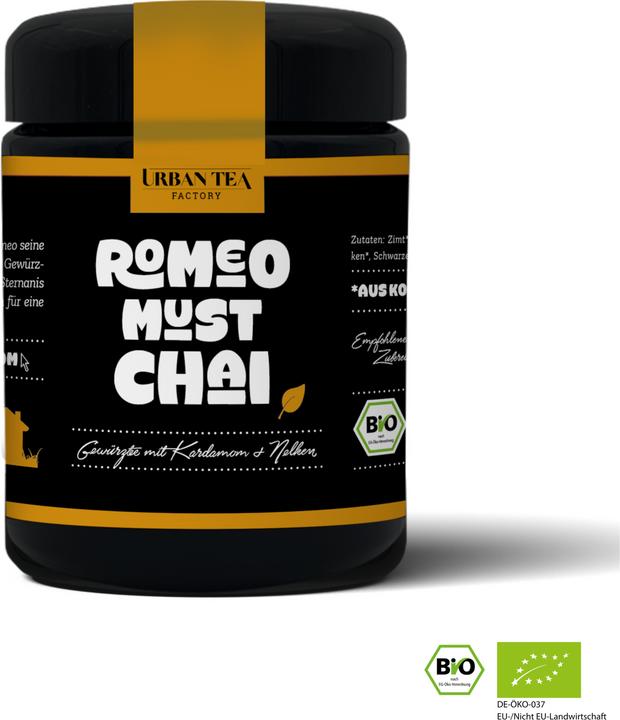 Actual product image Urban Tea Factory Romeo Must Chai - Spiced tea with cardamom & cloves - organic jar