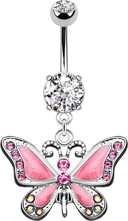 Image du produit Star Piercing Banane argent avec pendentif papillon rose (Acier chirurgical 316L, sans laiton)