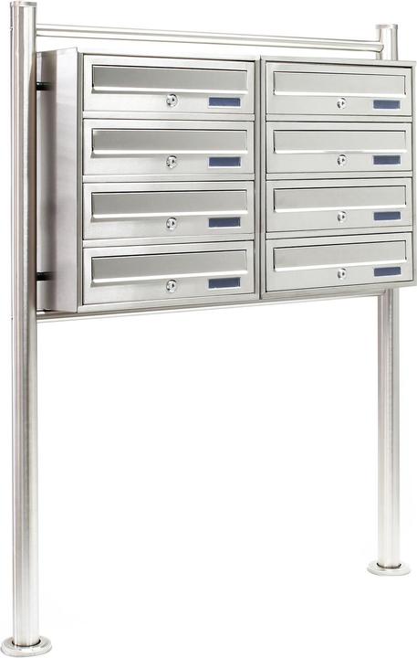 Produktbild Wiltec 8er Briefkastenanlage Edelstahl 2x4 Fächer Standbriefkasten Briefkasten