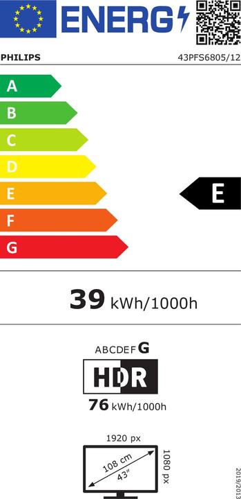 Energy Label Philips 43PFS6805 (43", PFS6805, LCD, Full HD, 2020)