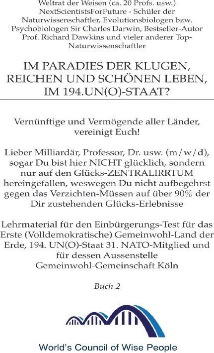 Actual product image Im Paradies der Klugen, Reichen und Schönen leben? Buch 2 (German, Next Scientists for Future World Council, 2023)
