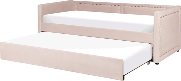 Produktbild Beliani Tagesbett ausziehbar Cord pastellrosa Lattenrost 90 x 200 cm MIMIZAN (90 x 200 cm)
