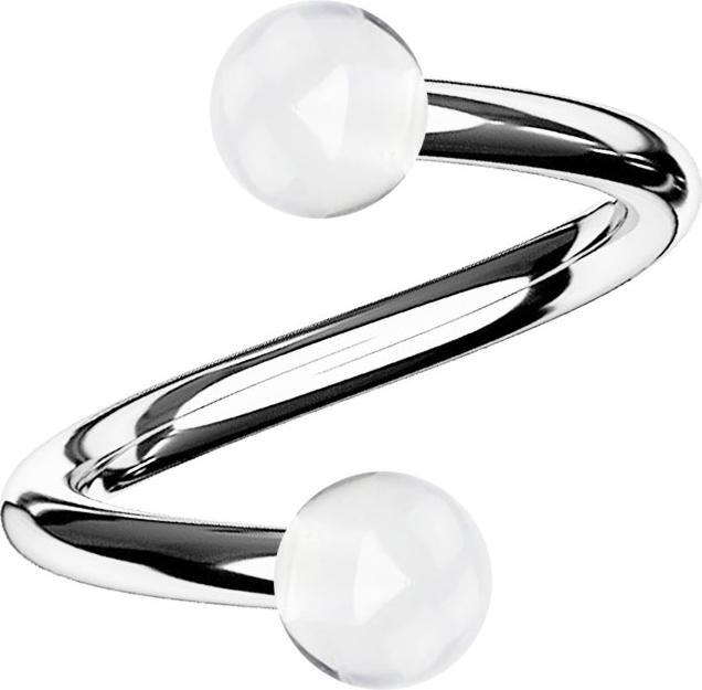 Image du produit Star Piercing Spirale argentée avec deux boules transparentes (Acrylique, Acier chirurgical 316L)
