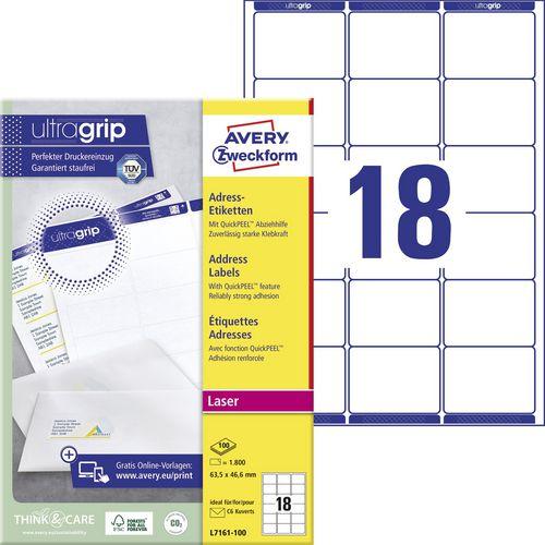Produktbild Avery Dennison Etiketten Zweckform ultragrip L7161, 63,5x46,6 mm, weiss, Pk. 1800 Stk.