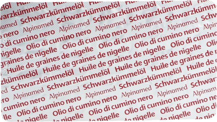 Valeurs nutritives et ingrédients Alpinamed Huile de cumin noir (100 pièce(s), Capsules, 112 g)