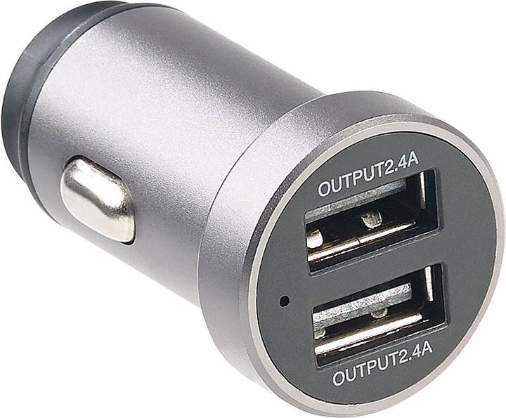 Revolt Mini Car USB Charger with 2 Ports, 12 & 24 V, 4.8 A, 24 Watt, Metal