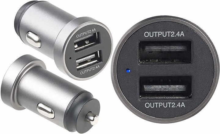 Immagine prodotto Revolt Mini caricatore USB per auto con 2 porte, 12 & 24 V, 4,8 A, 24 watt, metallo