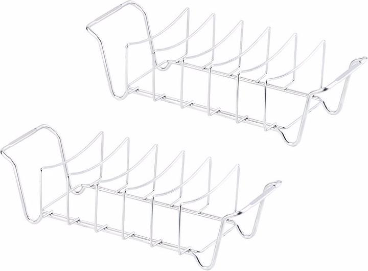 Image du produit Rosenstein & Söhne Lot de 2 supports de spareribs 2en1 & panier à rôti pour gril & four, acier inoxydable