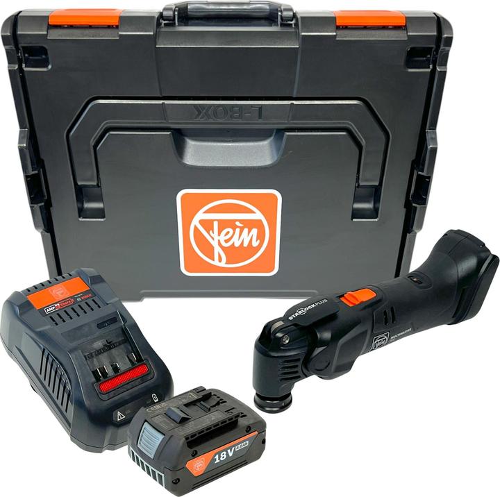 1x L-BOXX 136, 1x Fein cordless multimaster AMM 500 Plus AS multifunction tool 18 V, 1x Fein GAL 1880 CV AS charger, 1x Fein GBA 18V 4.0 Ah AS rechargeable battery AMP-Share by BOSCH