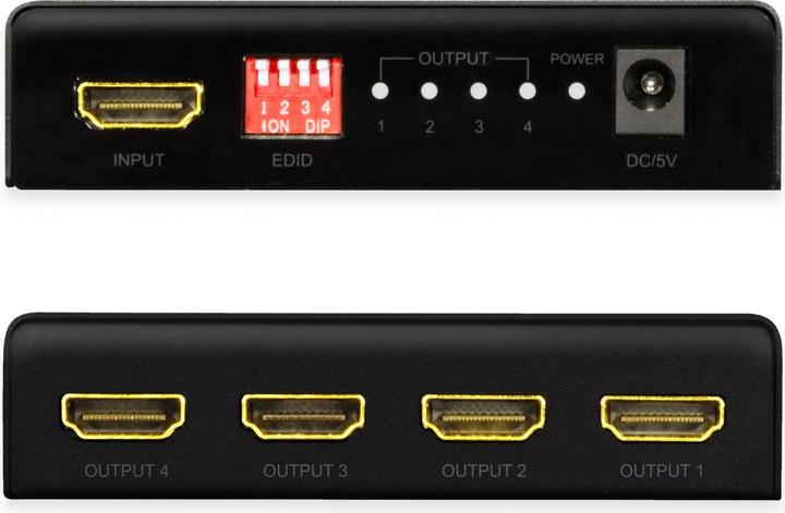 Produktbild LogiLink HD0038 HDMI Splitter 1x4-Port, 4K/60 Hz, HDCP, EDID, HDR, CEC, downscaler
