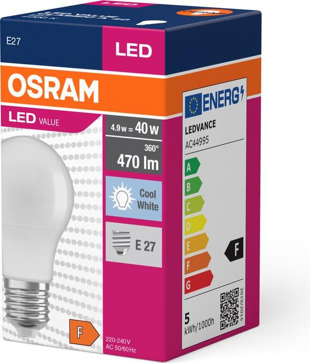 Actual product image Osram Value Classic (E27, 4.90 W, 470 lm, 1 x, F)