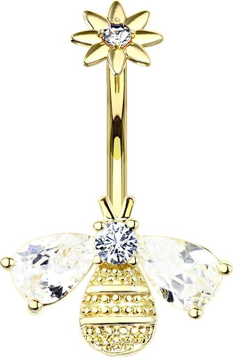 Actual product image Star Piercing Banana internal thread 14k gold-plated bee with flower (Surgical steel 316L, Brass)