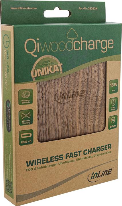 Produktbild InLine Qi woodcharge, wireless fast charger, Smartphone kabellos laden, 5/7,5/10W/15W, Typ-C (15 W)