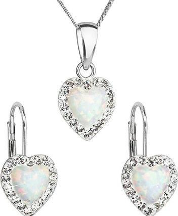 Evolution Group Heart Jewelry Set with Preciosa Crystals 39161.1 & White Synthetic Opal (Earrings, Chain, Pendant)