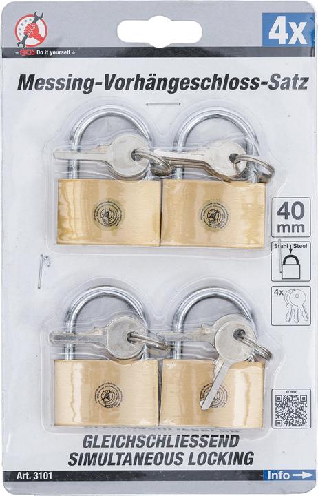 Actual product image BGS Brass Padlock Set simultaneous locking 40 mm 4 pcs.