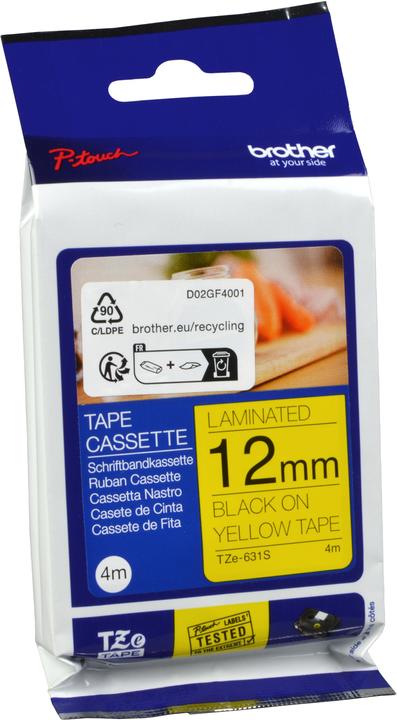 Brother TZE-631S LAMINATED TAPE 12 MM (1.20 cm, Yellow)