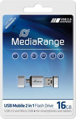 Image du produit MediaRange Nano clé mémoire USB avec adaptateur micro USB (16 Go, USB-A, Micro USB, USB 2.0)