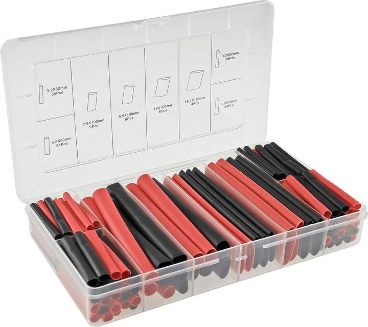 Image du produit Chilitec Kit de gaines thermorétractables 142 pièces adhésives noir/rouge Taux de rétraction 3:1 (1 x)
